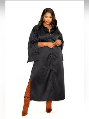 ASH CURVY 🍰Black Satin Cape Dress